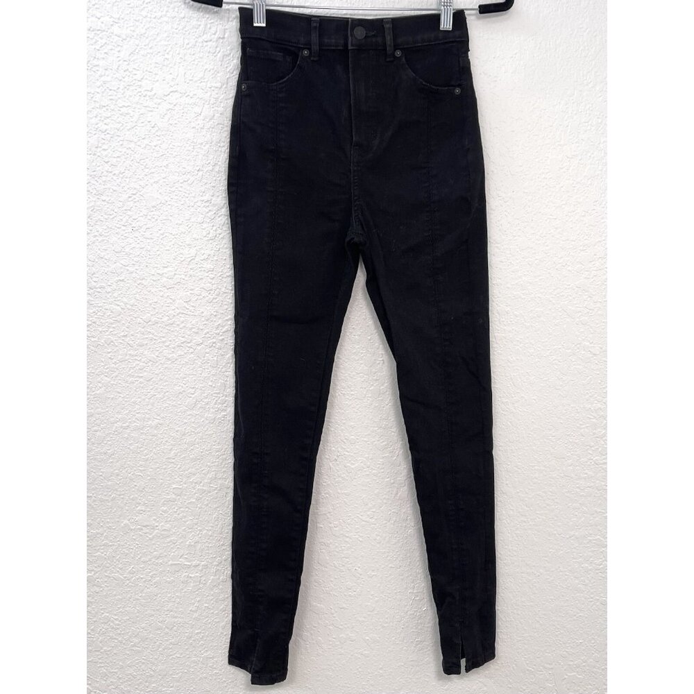 EXPRESS Womens SIZE 00R Black Skinny Super High Rise Split Hem JEANS EUC